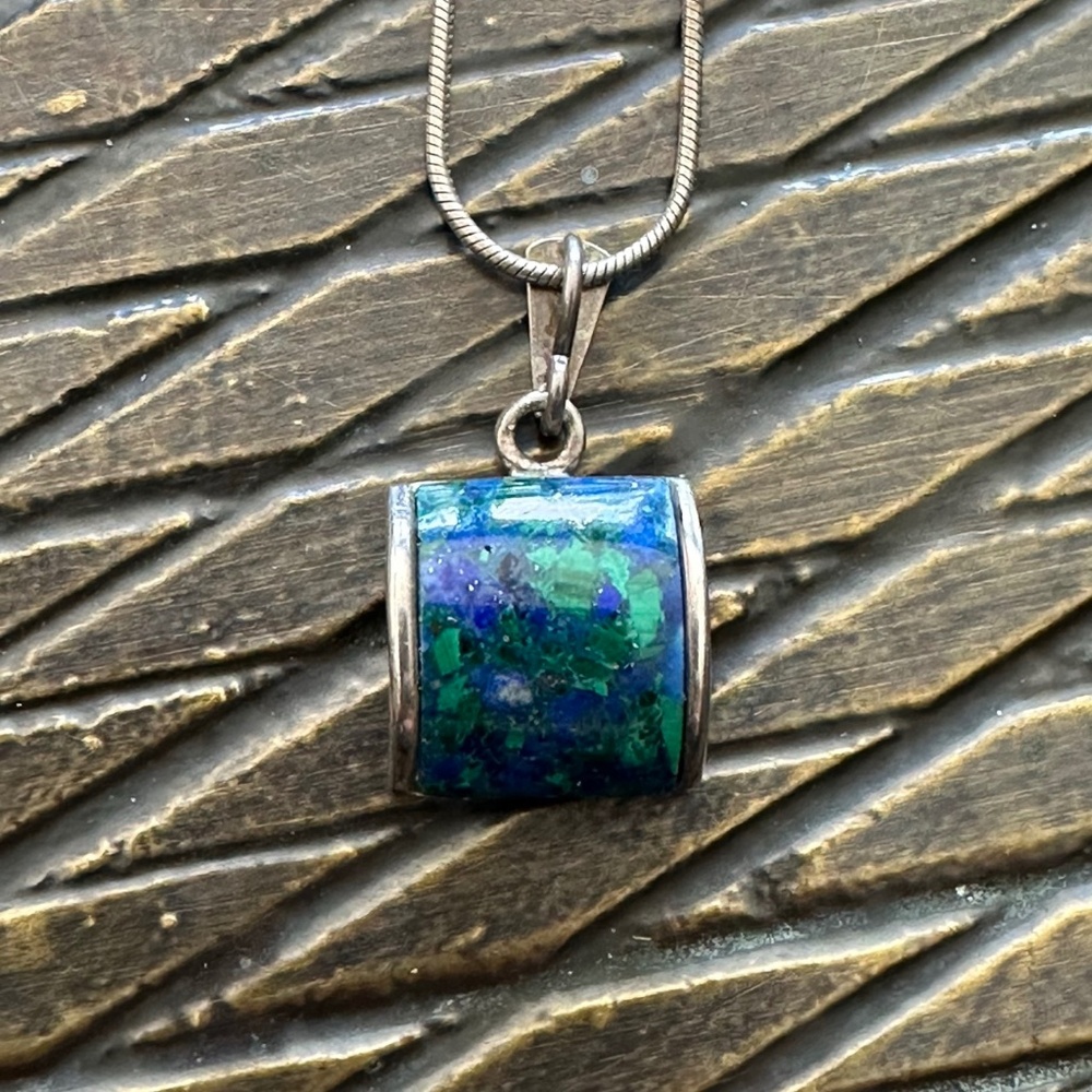 Lapis Lazuli necklace set in sterling on sterling 16" chain